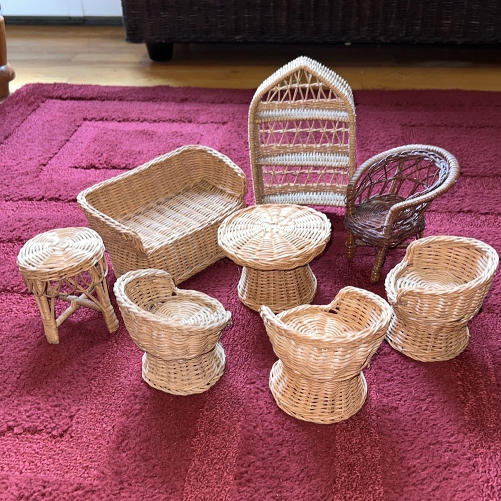 Vintage Wicker Doll Furniture 8 pcs.